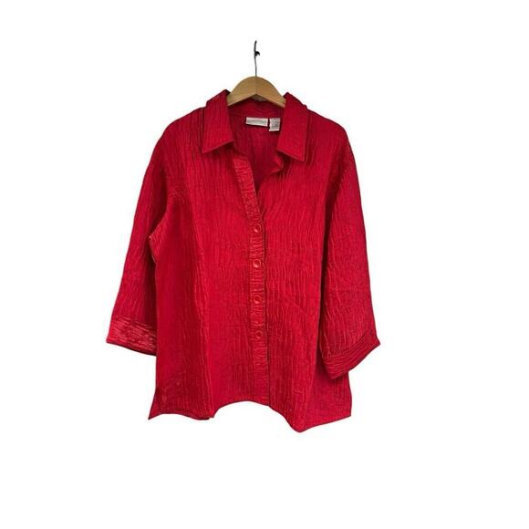 Draper’s And Damon’s Red Crinkle Shimmer Button Up Top Womens Size 1XL - Picture 1 of 7